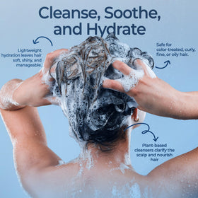 Chamomile shampoo label closeup emphasizing gentle sulfate-free formula