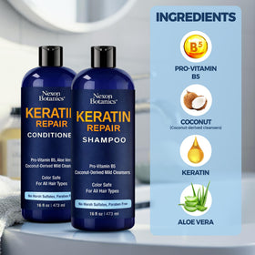Nexon Botanics Keratin Conditioner tube close-up highlights nourishing formula for detangled, softer hair.