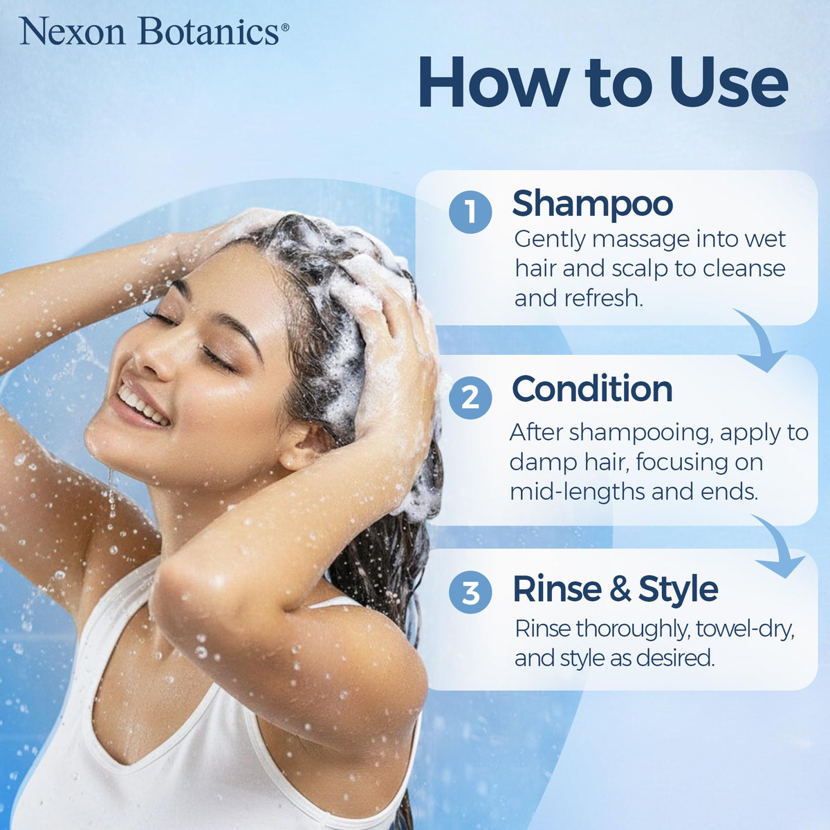 Nexon Botanics Keratin Shampoo foam close-up highlights rich lather.