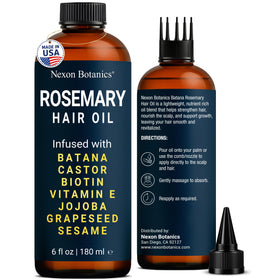 Nexon Botanics Rosemary Oil bottle pour for easy scalp application.