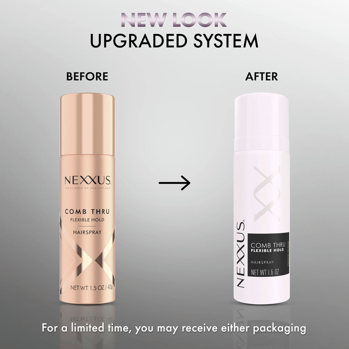 Nexxus Comb Thru Finishing Mist bottle with glossy, natural movement