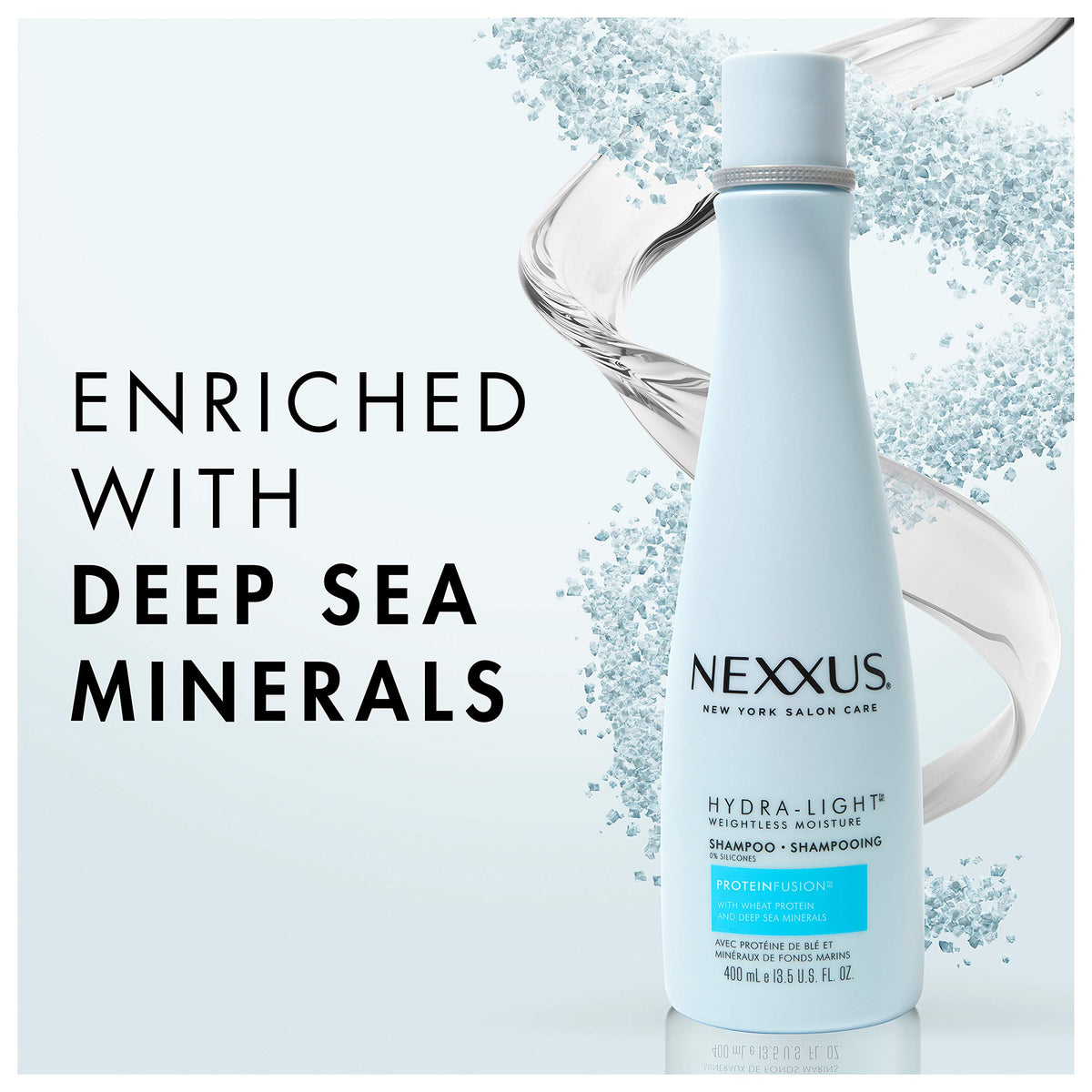 Nexxus Hydra-Light applied on hair demonstrates buoyant movement.