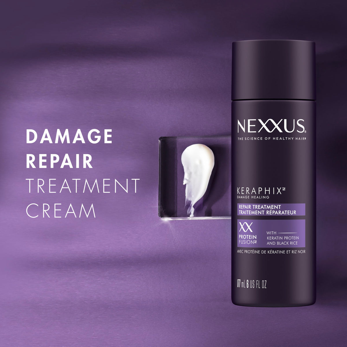 Nexxus Keraphix applying to damp hair before washing to prep strands.