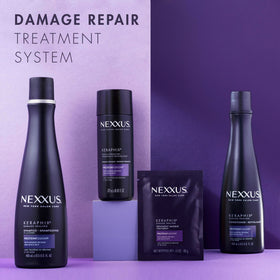 Nexxus Keraphix science concept highlights protein-based repair.