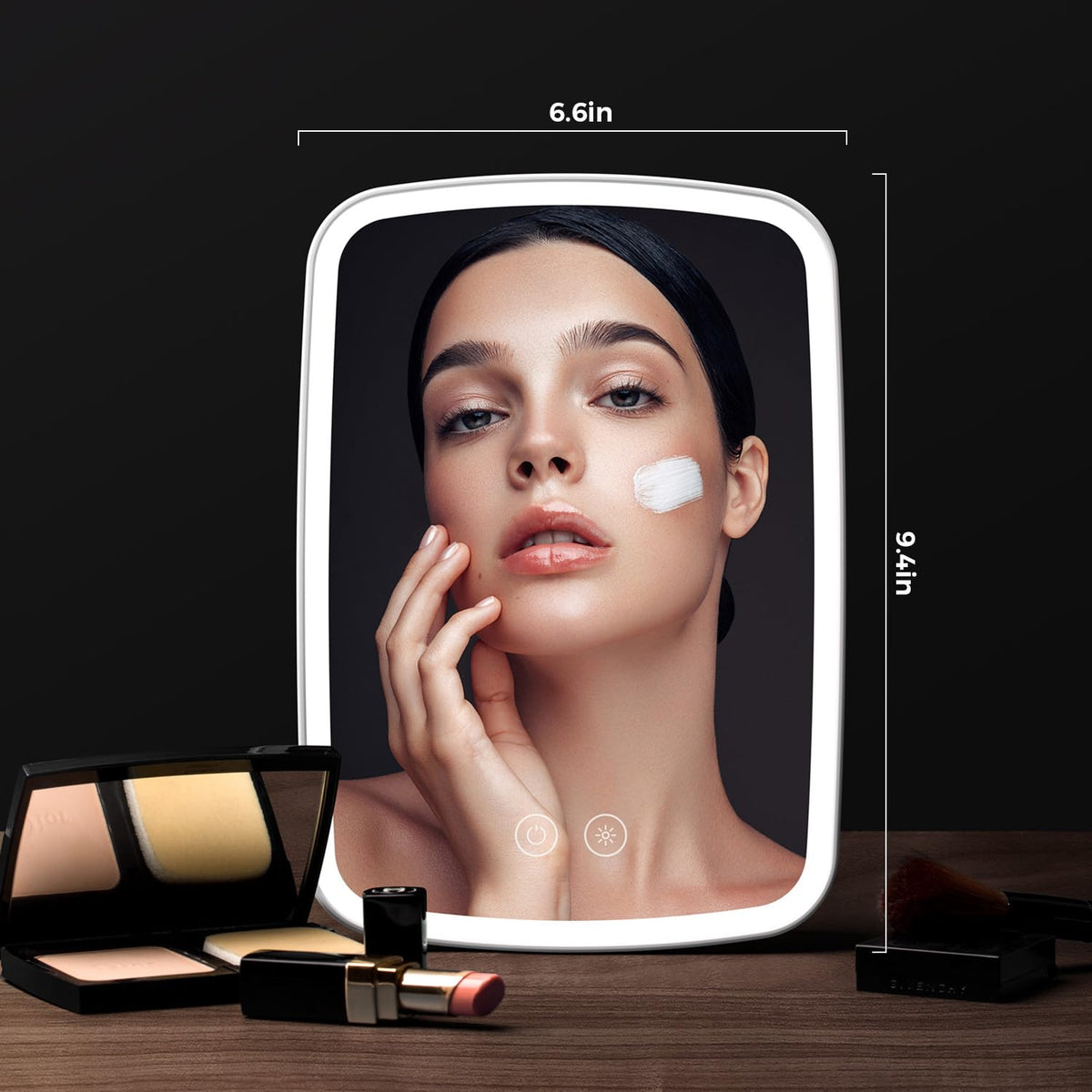NEZZOE compact 9.4 by 6.6 inch mirror fits on any tabletop