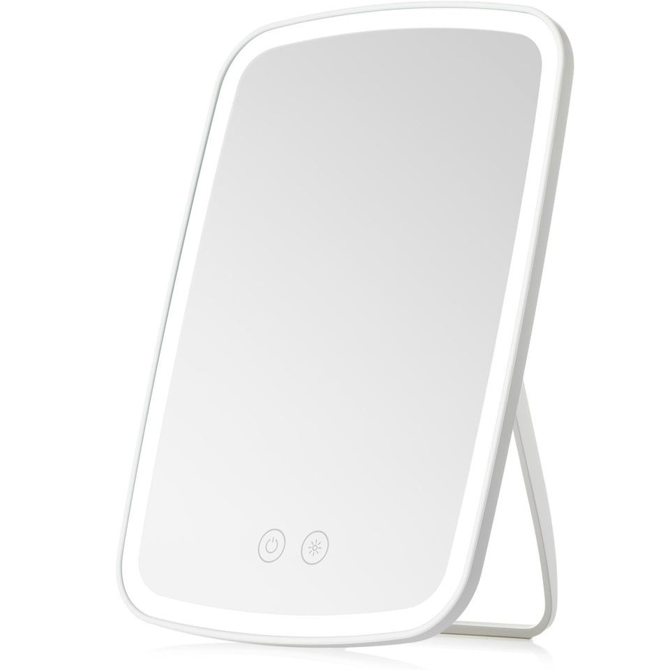 NEZZOE lighted makeup mirror in compact desk setup for on-table beauty prep