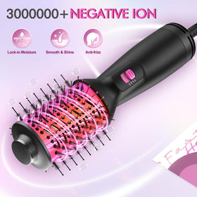 NFie oval-barrel brush gliding through hair with anti-tangle bristles for smooth results.