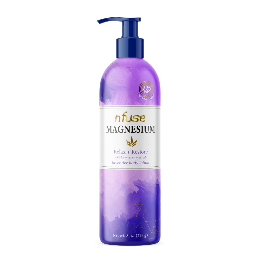nfuse Magnesium Lotion bottle with pump showing fast-absorbing formula for muscle comfort