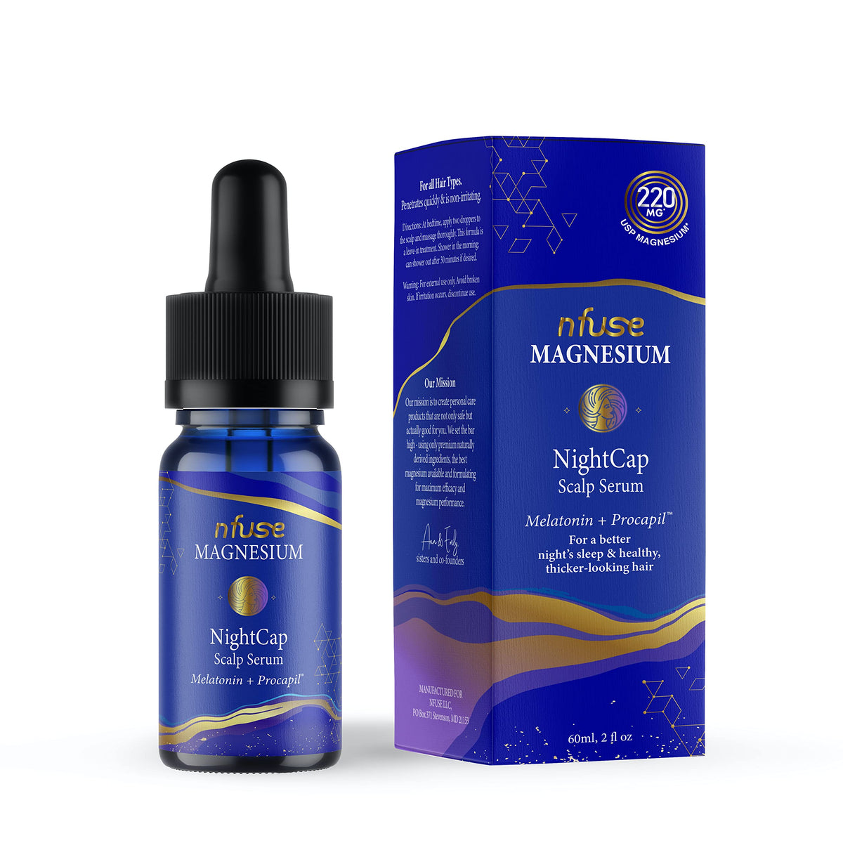 nfuse NightCap bottle with pour tip for nighttime scalp serum use