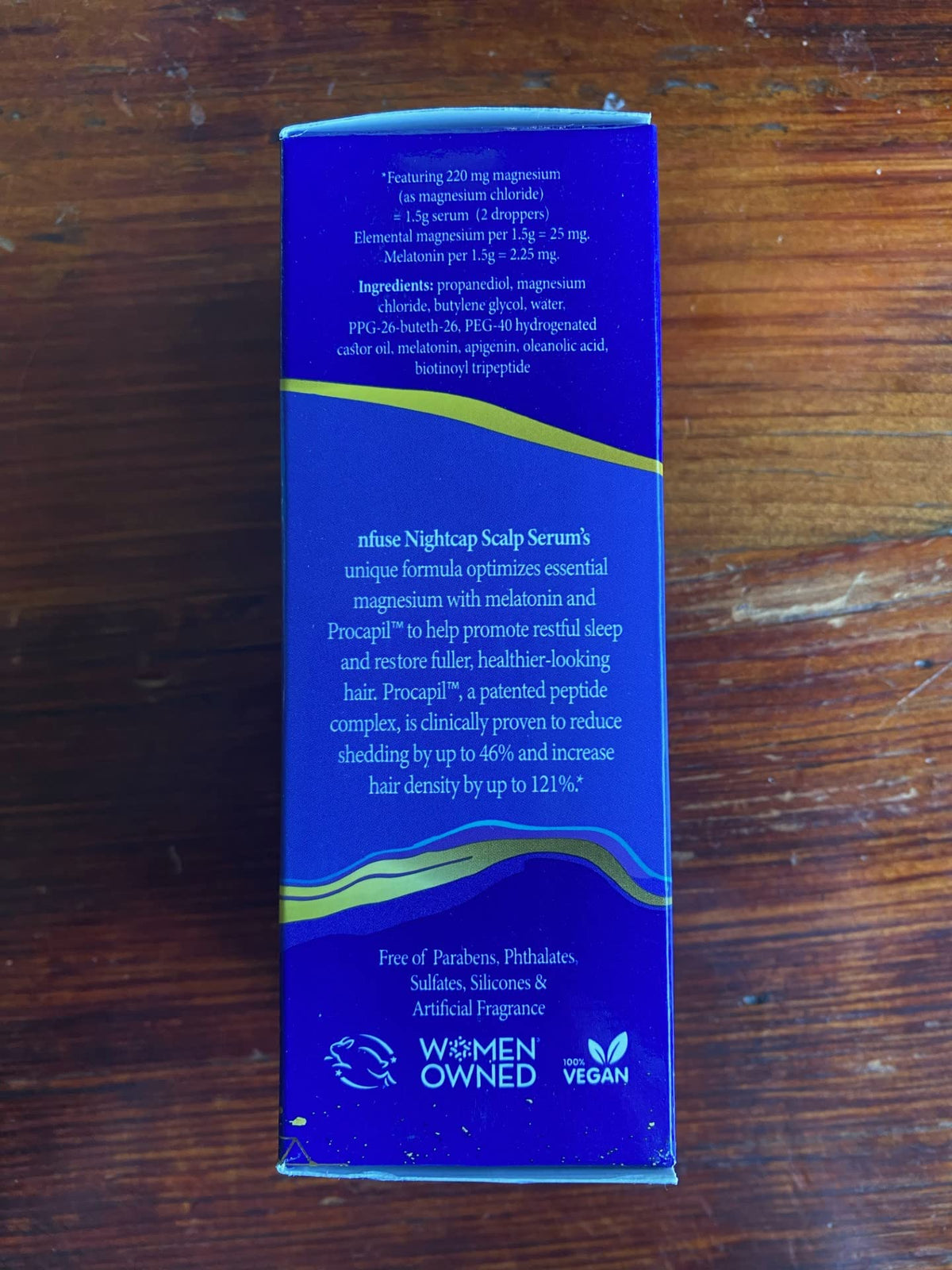 nfuse NightCap pairing with magnesium sleep lotion on bedside table