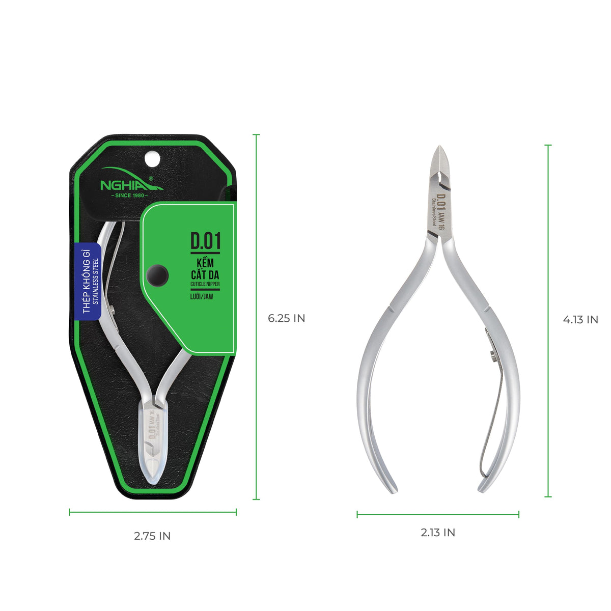 NGHIA cuticle nipper D-01 ergonomic handle supports comfortable long-use grooming.