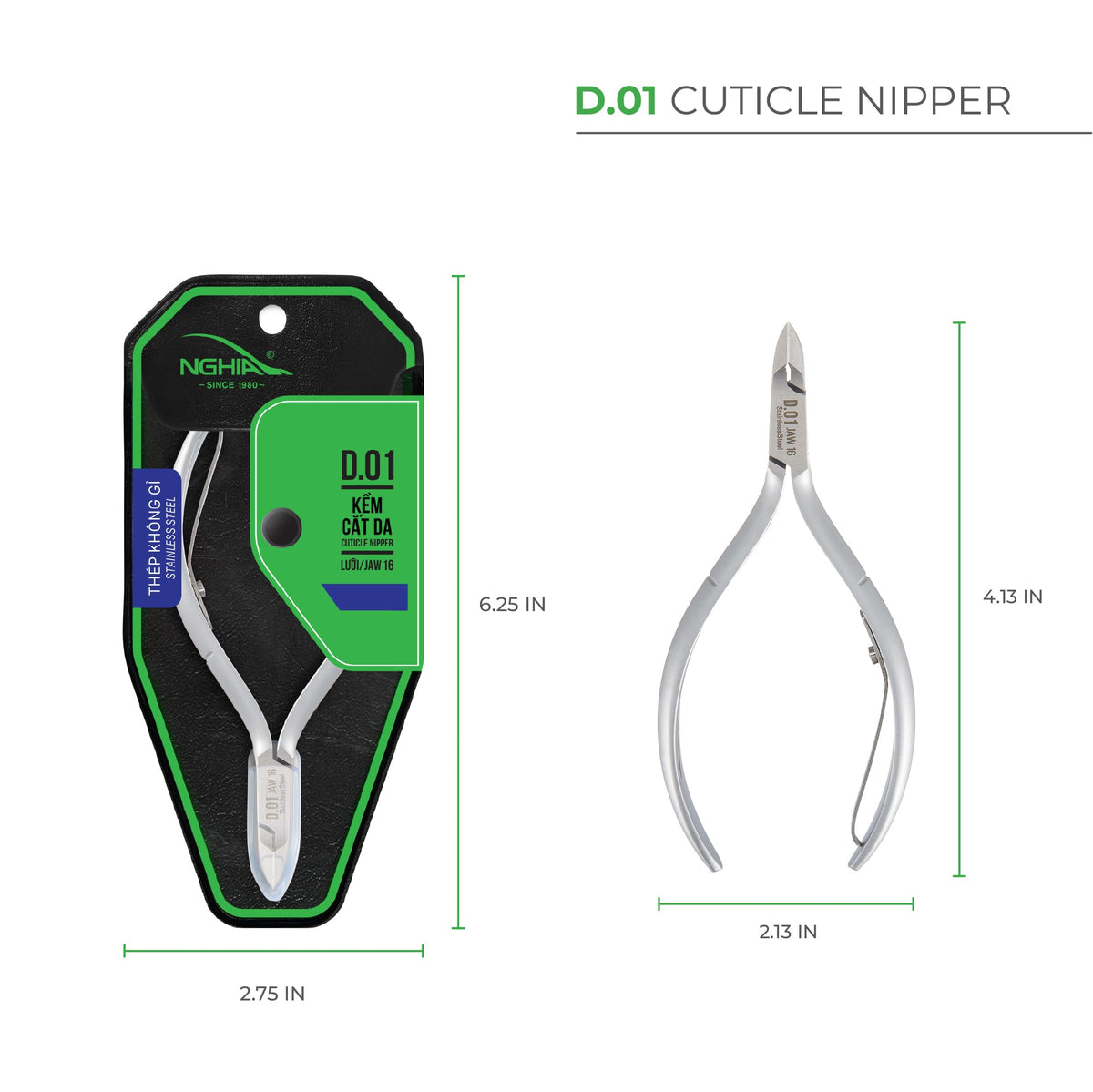 NGHIA Cuticle Nipper D-01 ergonomic handle designed for comfortable salon and home use