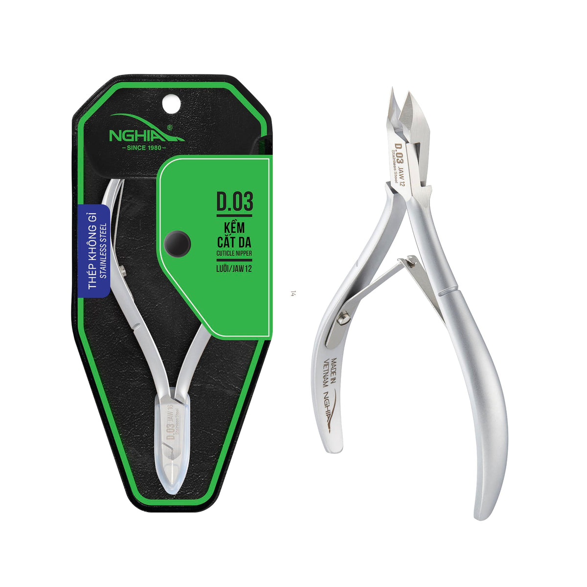 NGHIA Cuticle Nipper D-03 Jaw 12 front view for precise trimming in salons