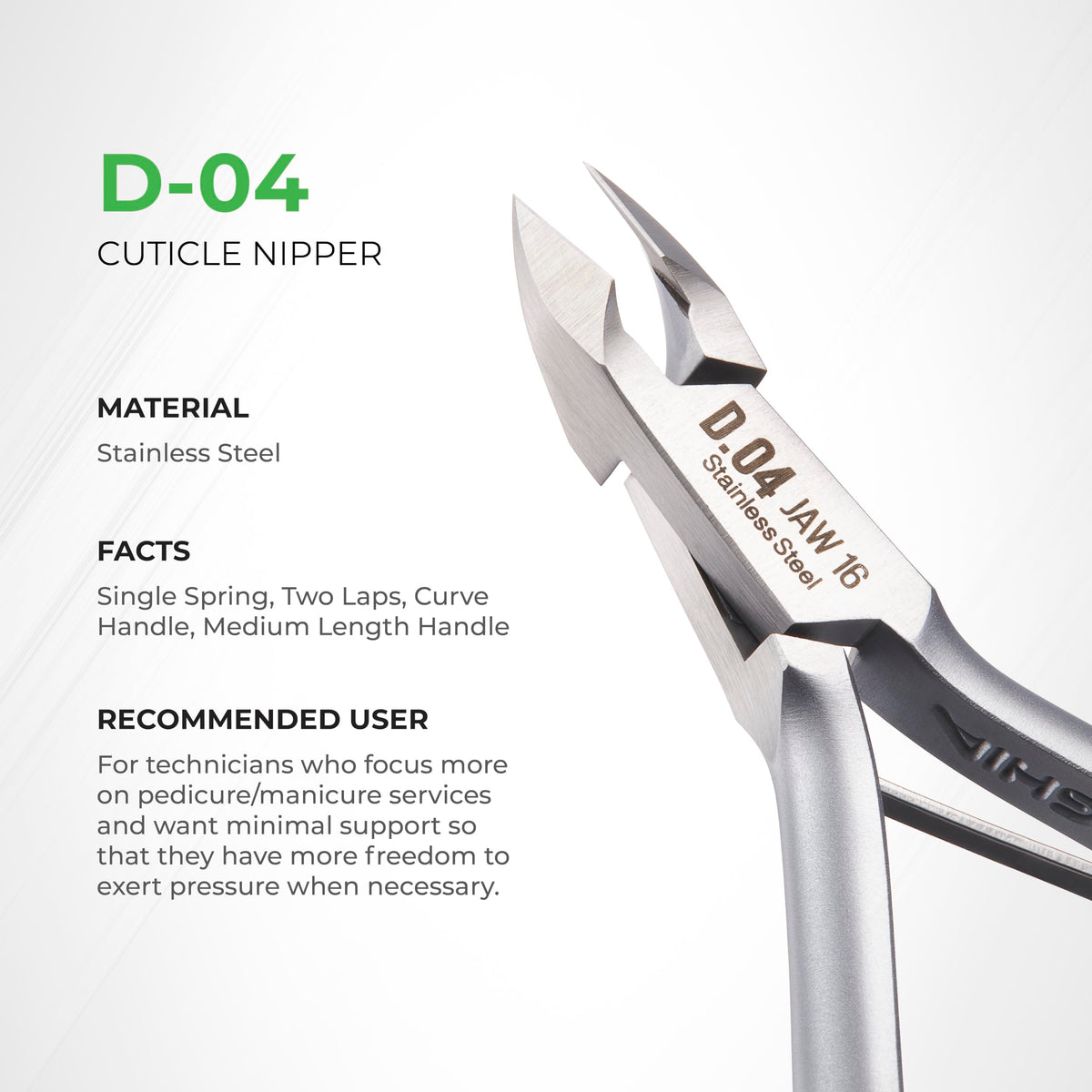 NGHIA Cuticle Nipper D-04 ergonomic curved handle ensures comfortable control.