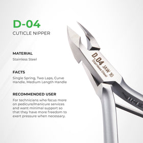 NGHIA Cuticle Nipper D-04 ergonomic curved handle ensures comfortable control.