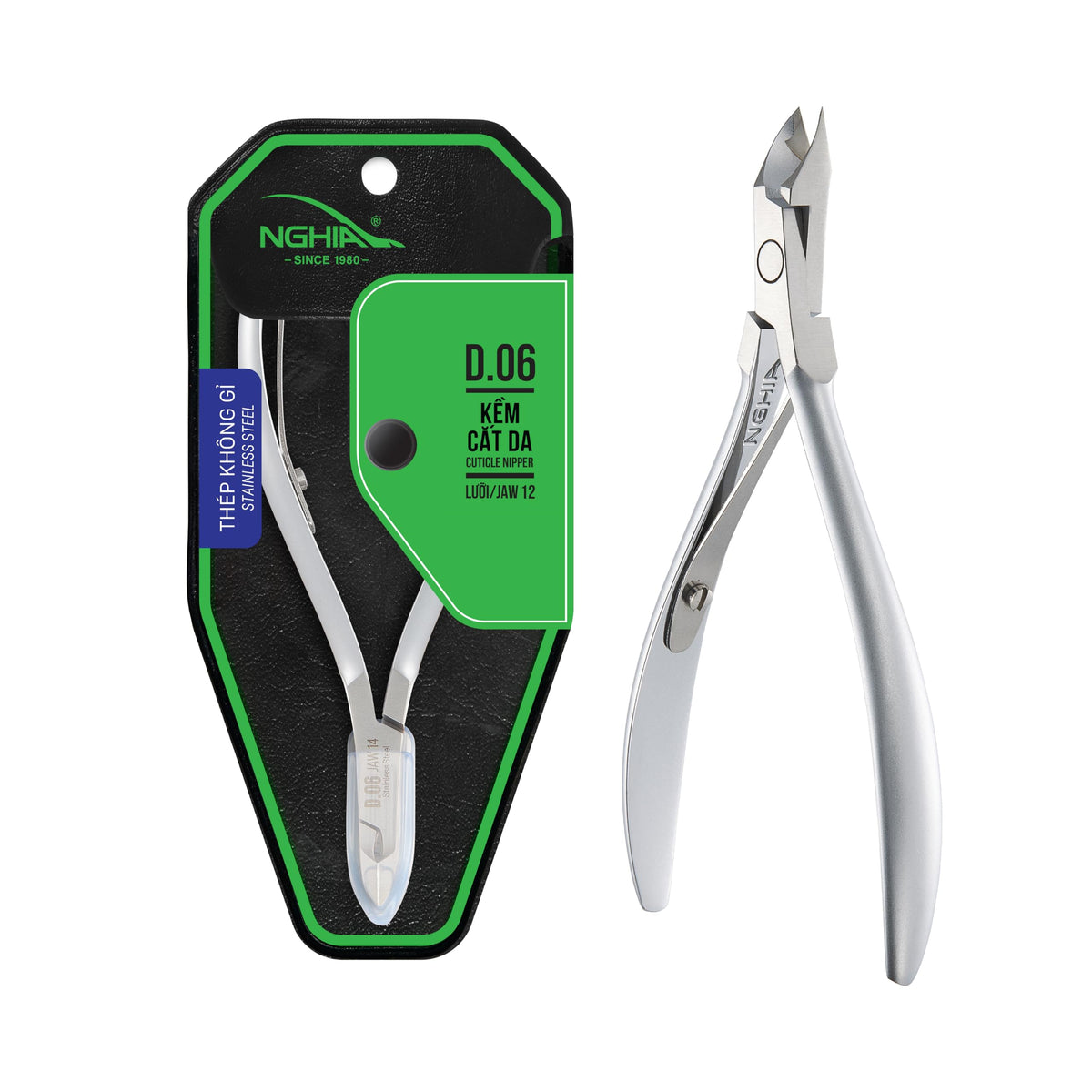 NGHIA Cuticle Nipper D-06 Jaw 12 in stainless steel for precise cuticle care.
