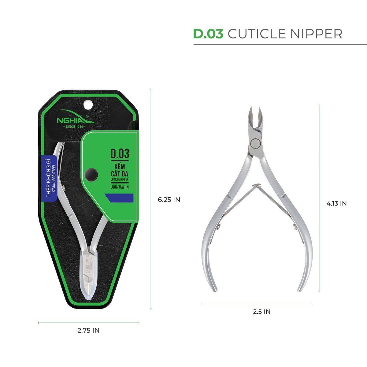 NGHIA Cuticle Nipper D-03 JAW16 blade closeup showing a sharp edge for clean cuts on thick nails.