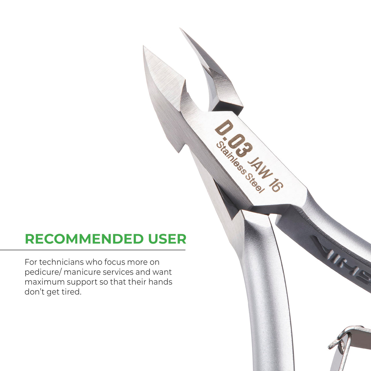 NGHIA Cuticle Nipper D-03 JAW16 in hand demonstrating confident control for precise grooming.