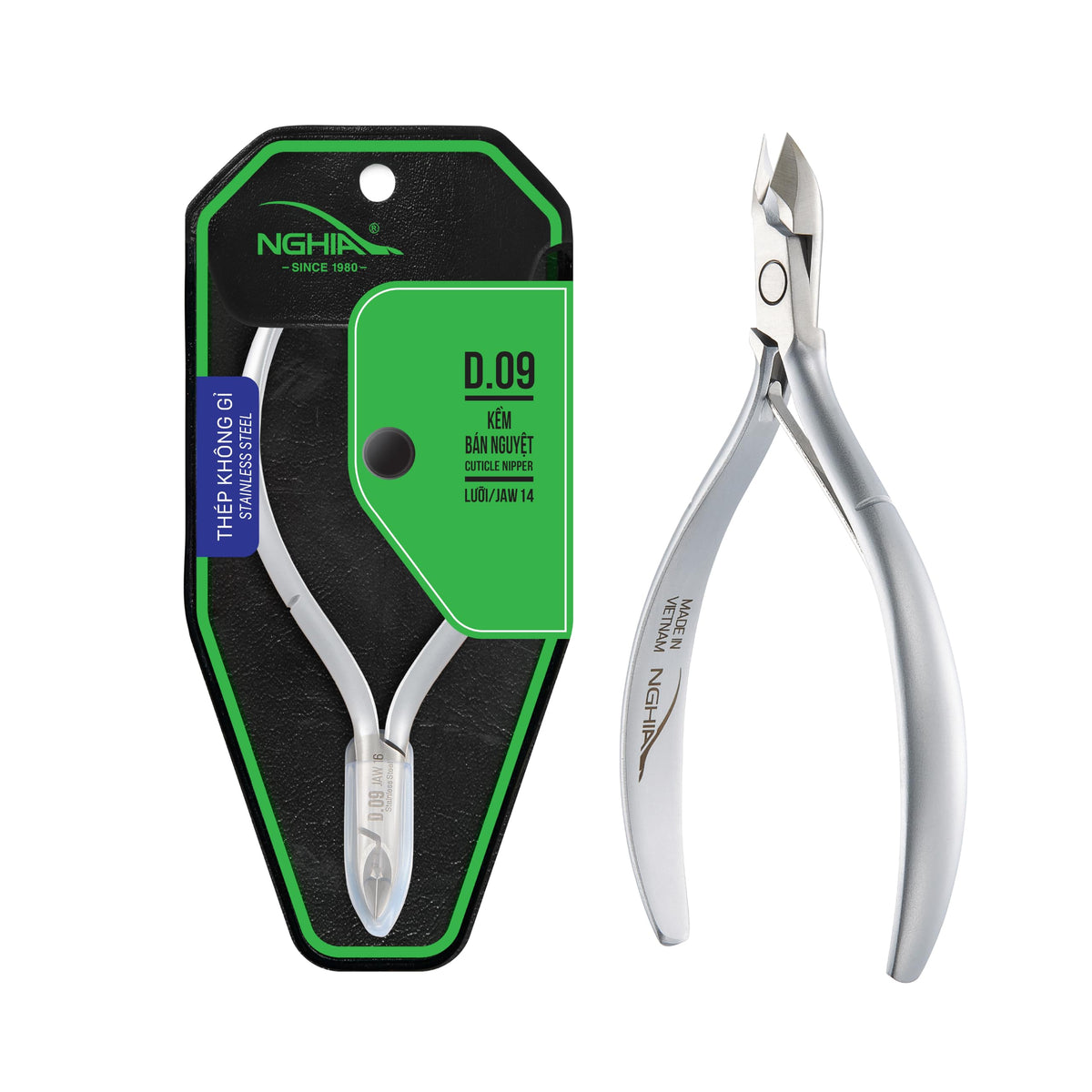 NGHIA Cuticle Nipper D-09 JAW 14 closeup of the handle, ergonomic grip for comfort.
