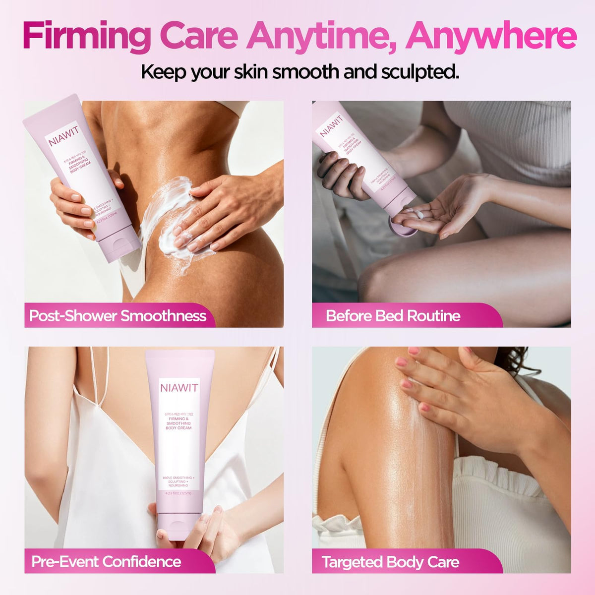 NIAWIT Firming Smoothing Body Cream on belly area demonstrates lifting potential.
