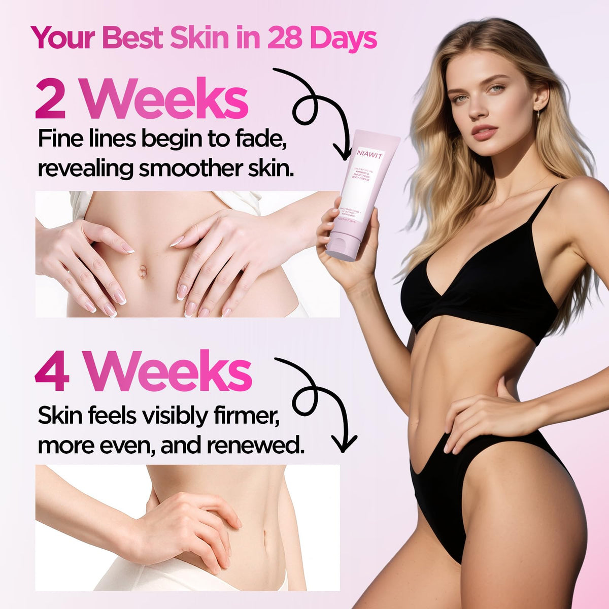 NIAWIT Firming Smoothing Body Cream demonstrates lightweight, fast absorption