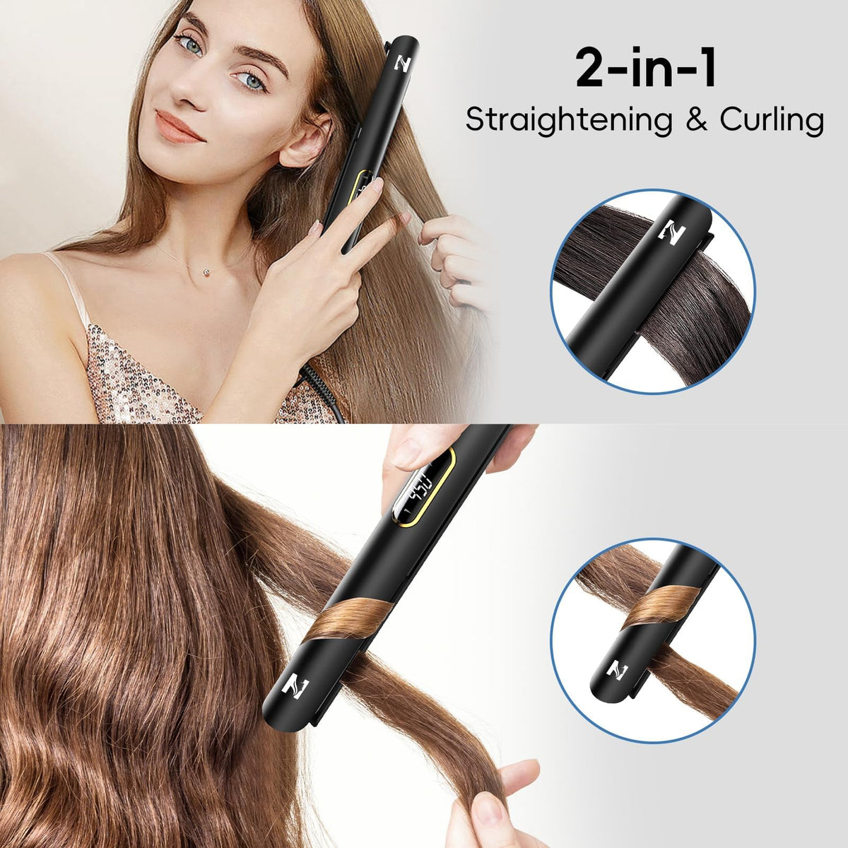 Nicebay flat iron features 3D floating titanium plates to reduce pulling.