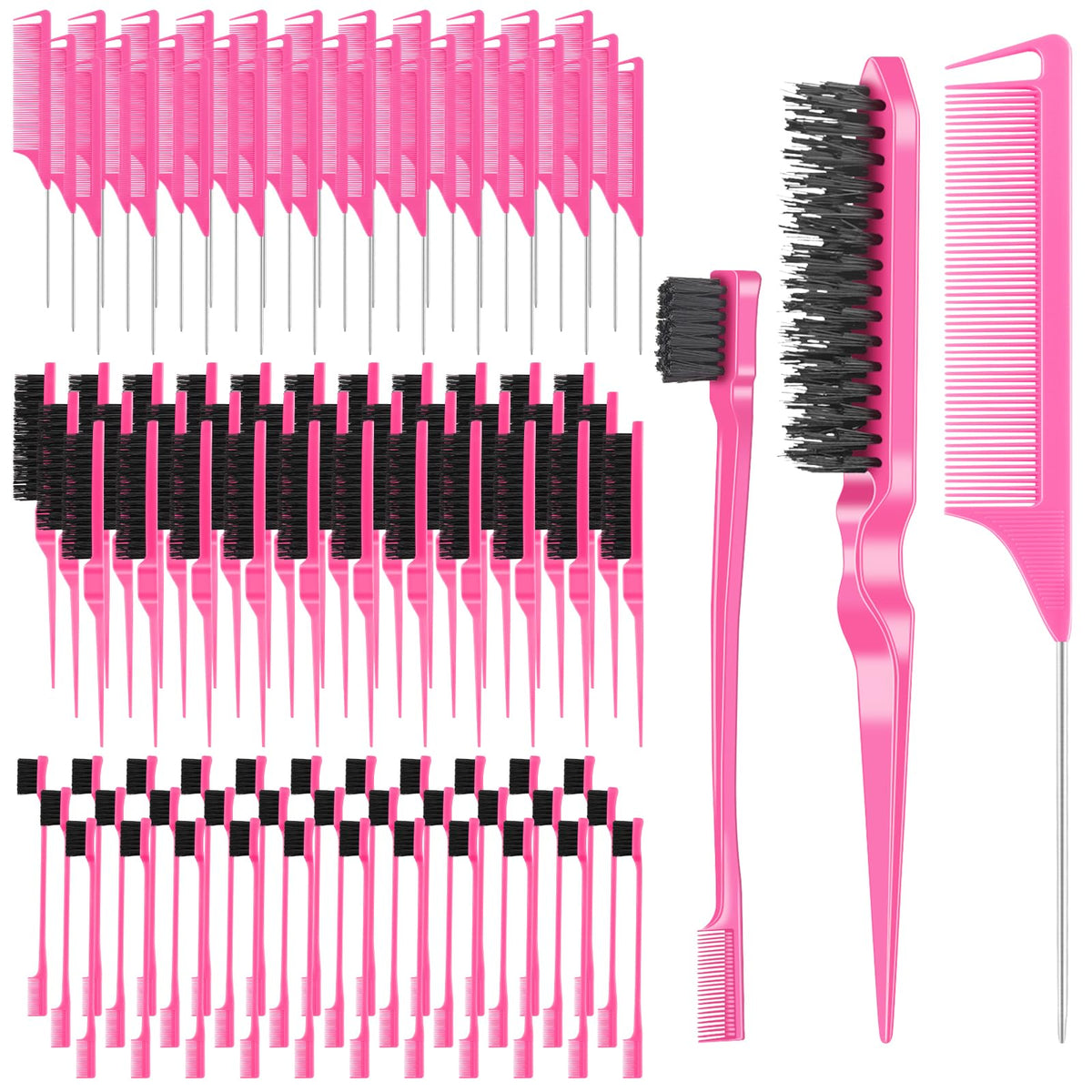 NICEMOVIC 102-piece edge brush bulk set in pink for versatile styling and edge control.