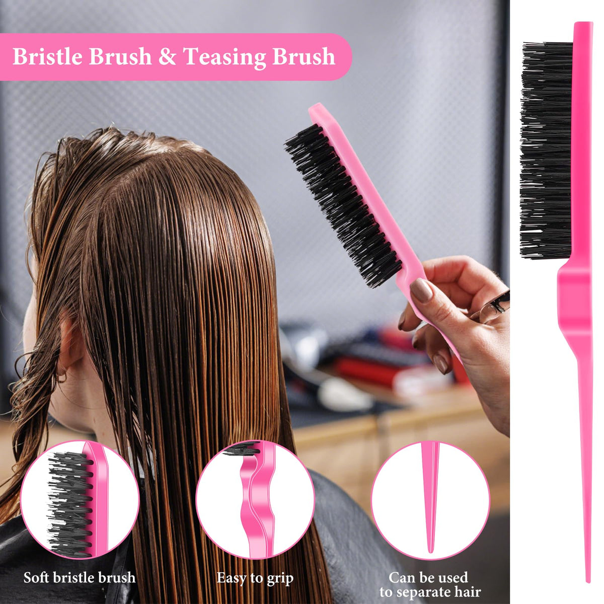 NICEMOVIC edge brush close-up pink nylon bristles for smooth edge control.
