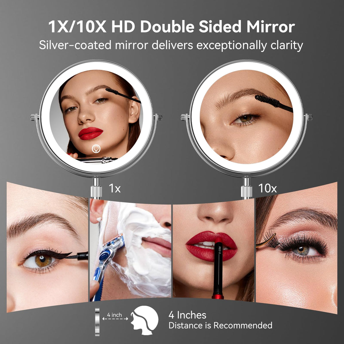 Nicesail makeup mirror rechargeable battery supports cordless operation.