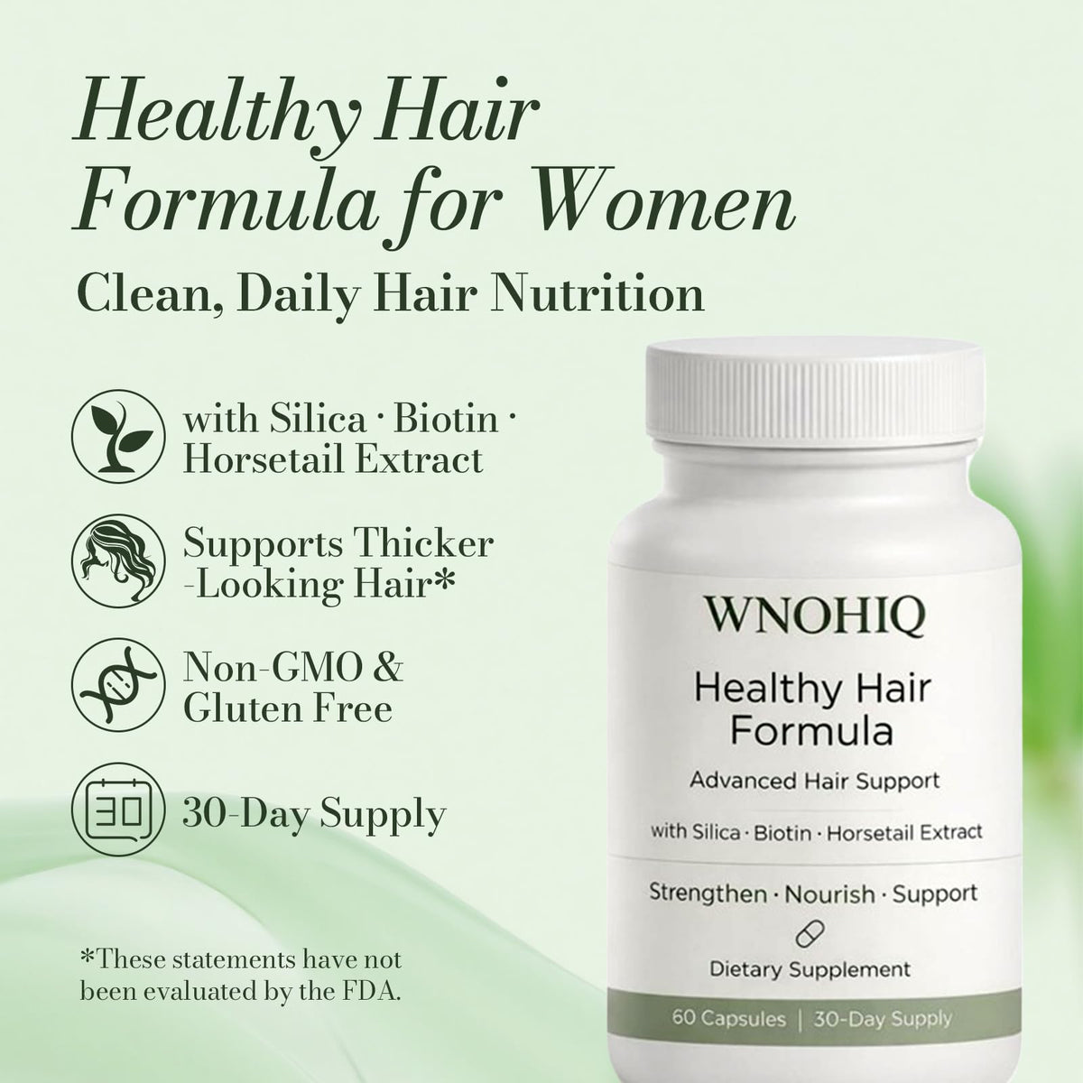Nichalous Healthy Hair Formula packaging highlights non-GMO and gluten-free formula.