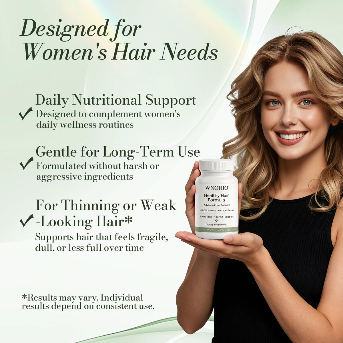 Nichalous vitamins for women support daily hair nourishment and wellness.