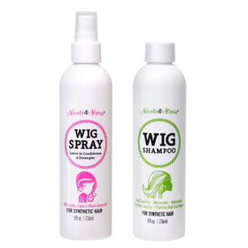 Nicole and Alyssa wig spray bottle softens and detangles synthetic wigs.
