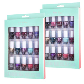 Close-up of Nicole Miller New York mini nail polish bottle showing compact size for travel.