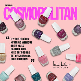 Toes show glossy manicure using Nicole Miller New York mini set.