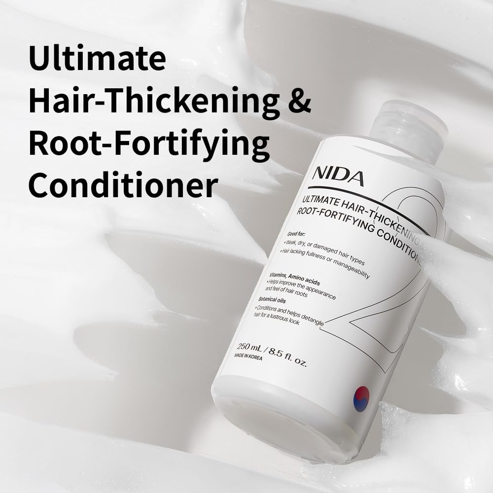 NIDA conditioner cream texture close-up highlights silky, smooth strands.