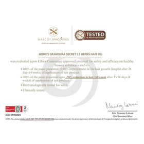 NIDHI'S GRANDMAA SECRET 13 Herbs Hair Oil 100ml bottle emphasizes generous supply.