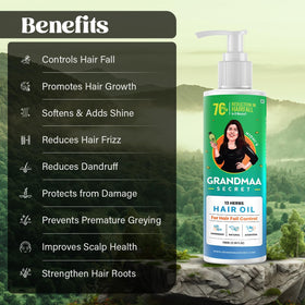 NIDHI'S GRANDMAA SECRET 13 Herbs Hair Oil blend in a jar showcasing herbal mix boosts vitality.