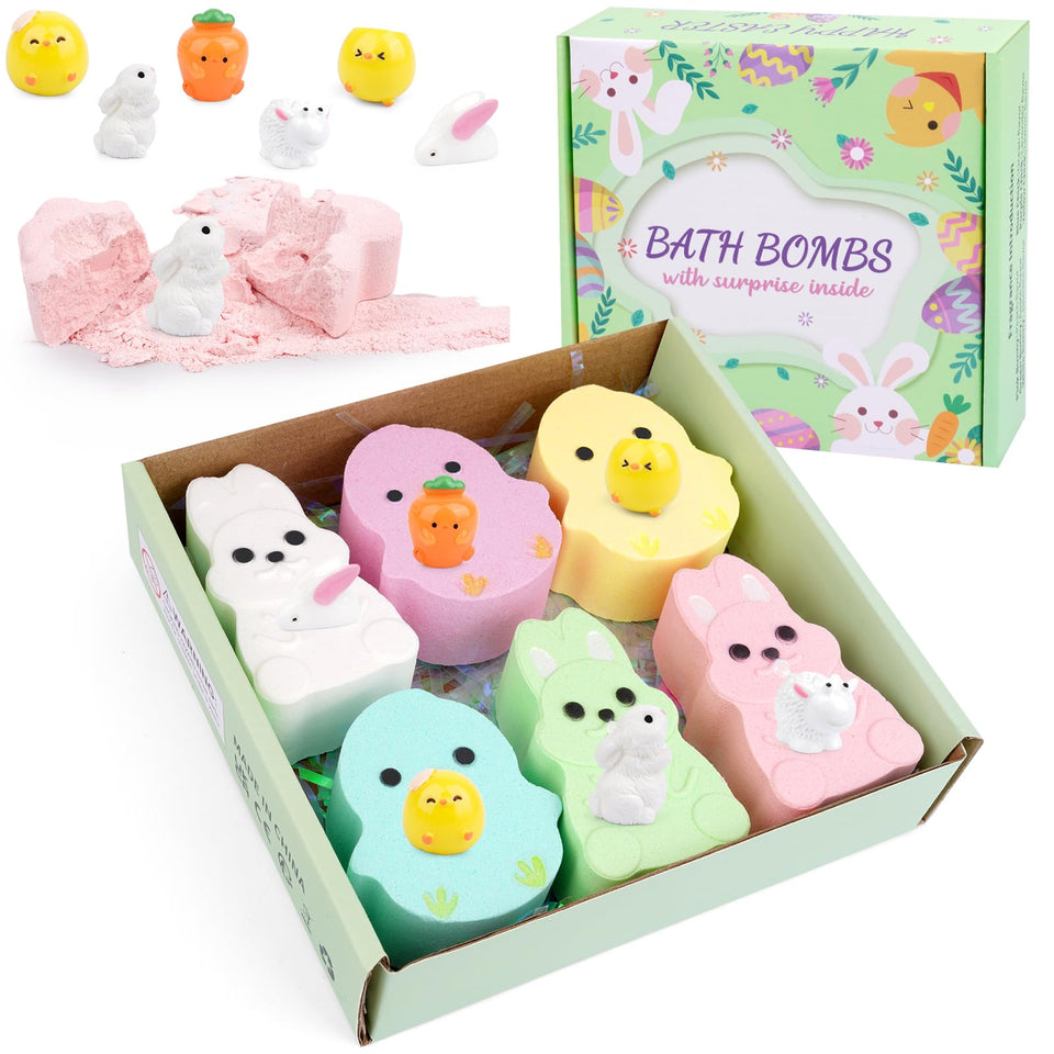 NIGOWAYS Easter bath bombs with bunny and chicken figures for a playful, colorful bath.