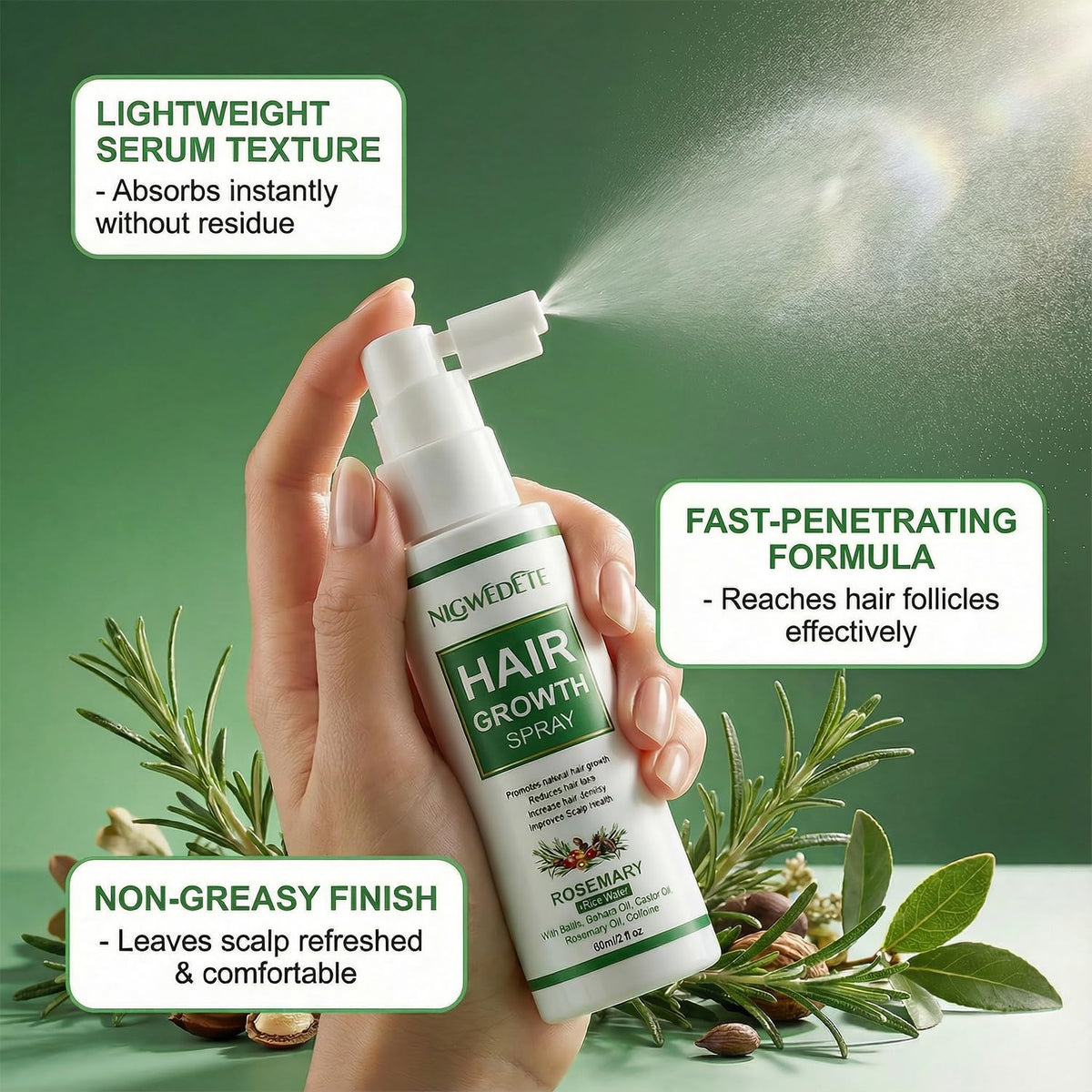 Nigwedete water-based non-greasy finish for quick absorption