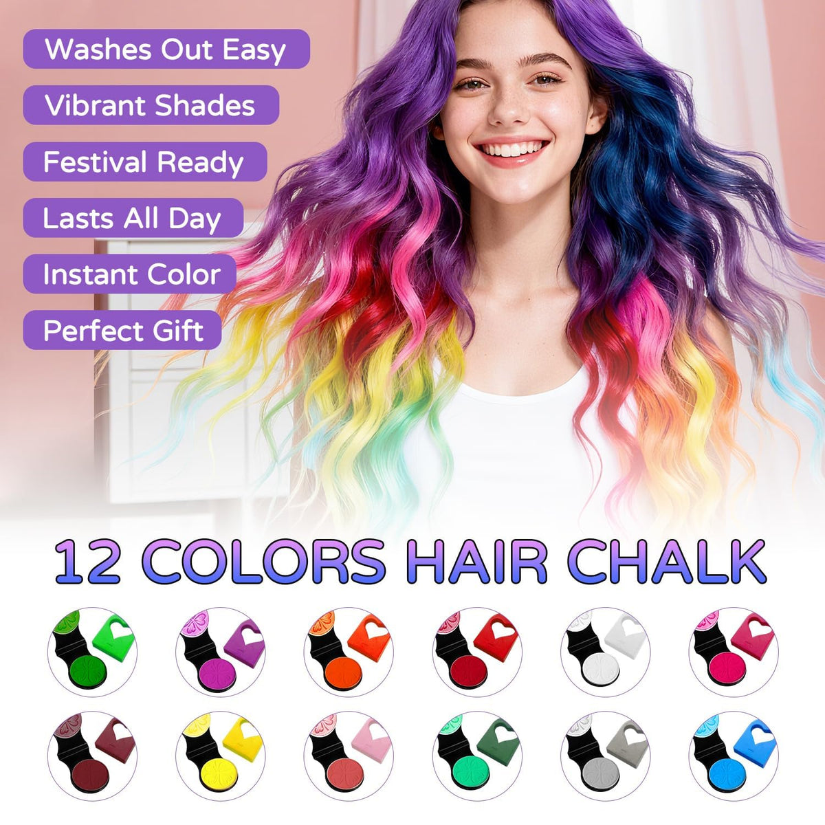 Niifawh 12 color chalk swatches display wide palette for temporary looks