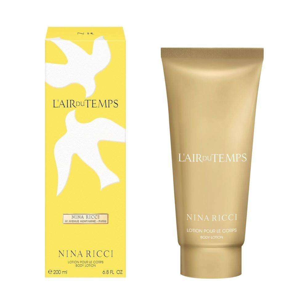 Nina Ricci Lair du Temps body lotion bottle for soft skin and subtle floral fragrance.