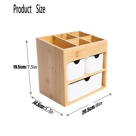 Ninebendstreams bamboo desk organizer for makeup and office supplies on a tidy desk.