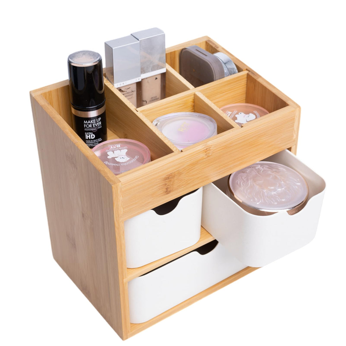 Ninebendstreams multifunctional bamboo organizer suitable for vanity or kitchen counter.