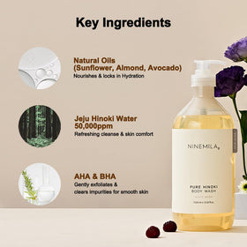 NINEMILA Hinoki bottle pump close-up showing easy daily use.
