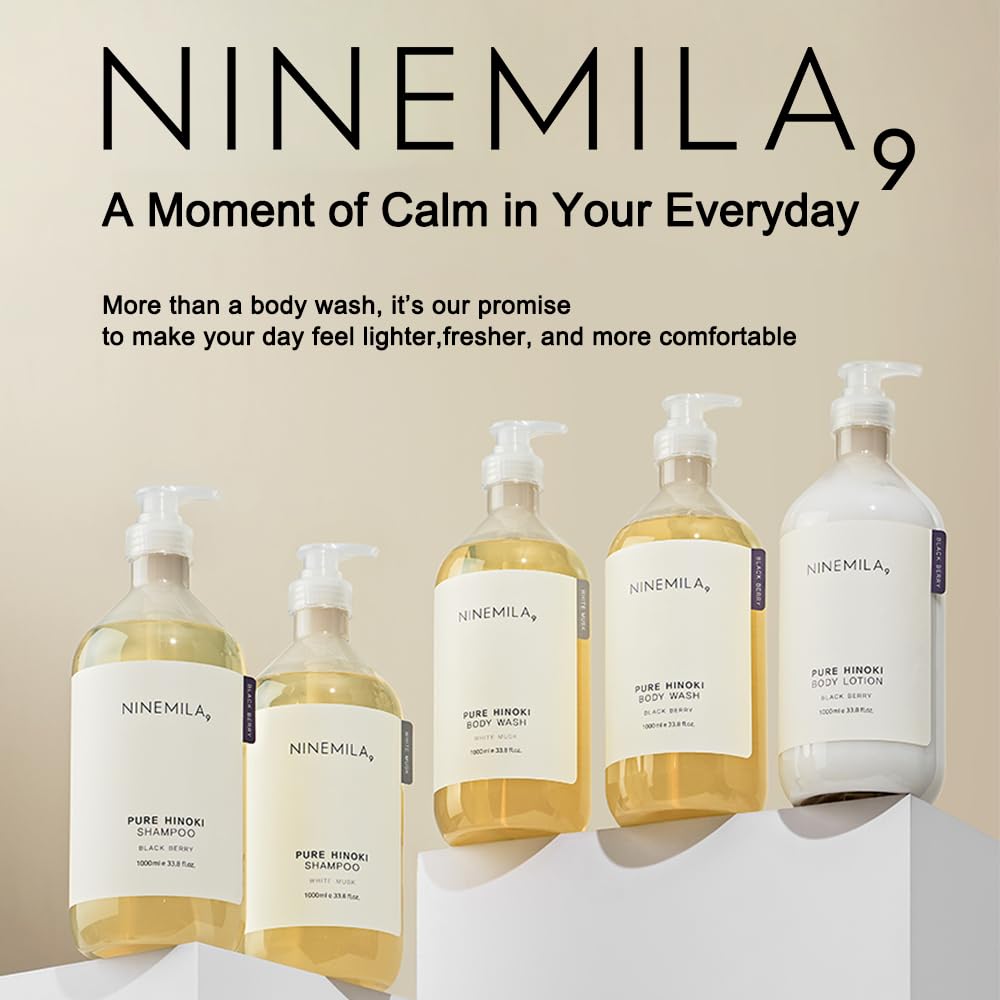 Soft white musk aroma from NINEMILA Hinoki Body Wash enhances daily showers.