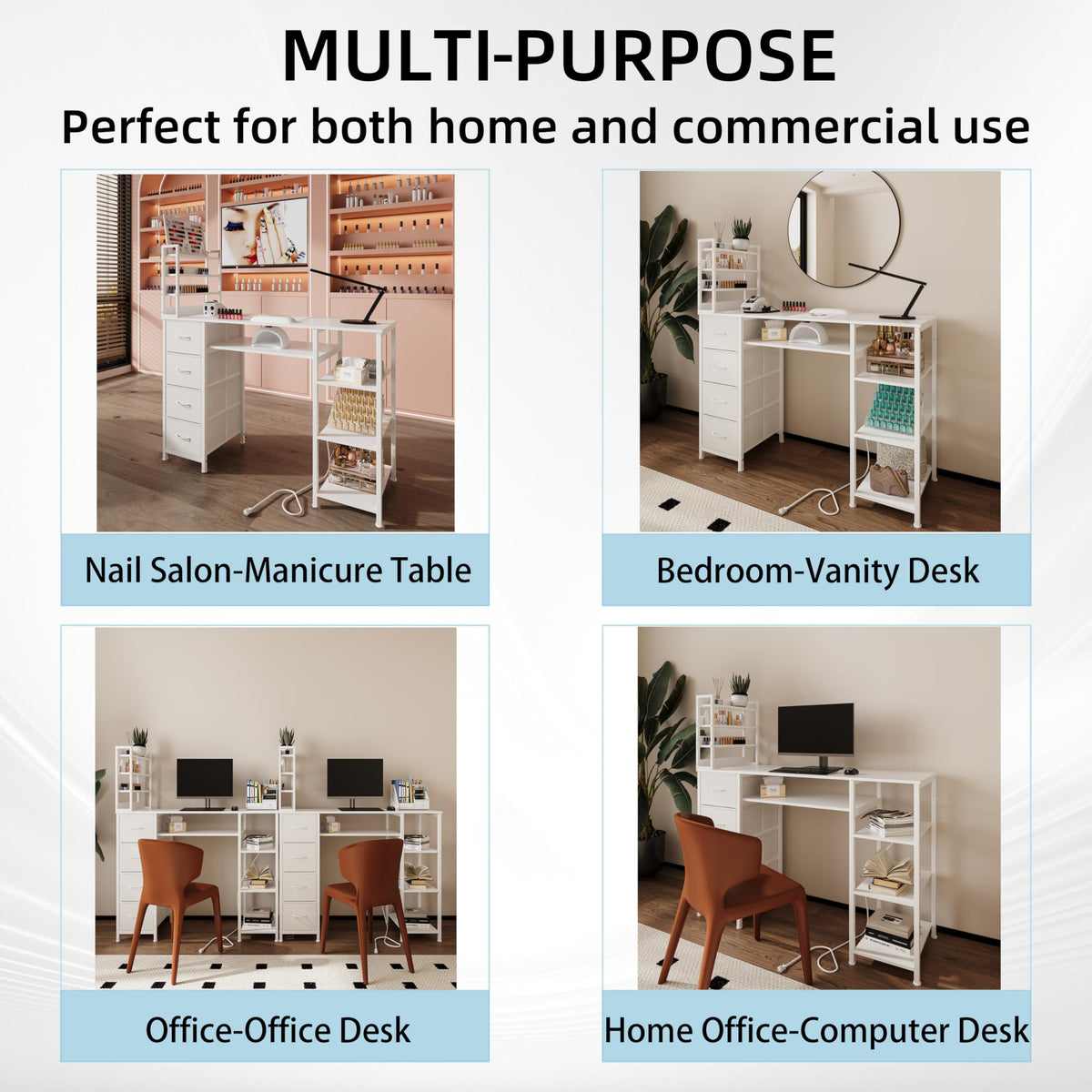 NinPeen manicure table in a home studio maximizing space and organization.