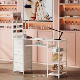 NinPeen manicure table with open shelves for easy access to essentials.