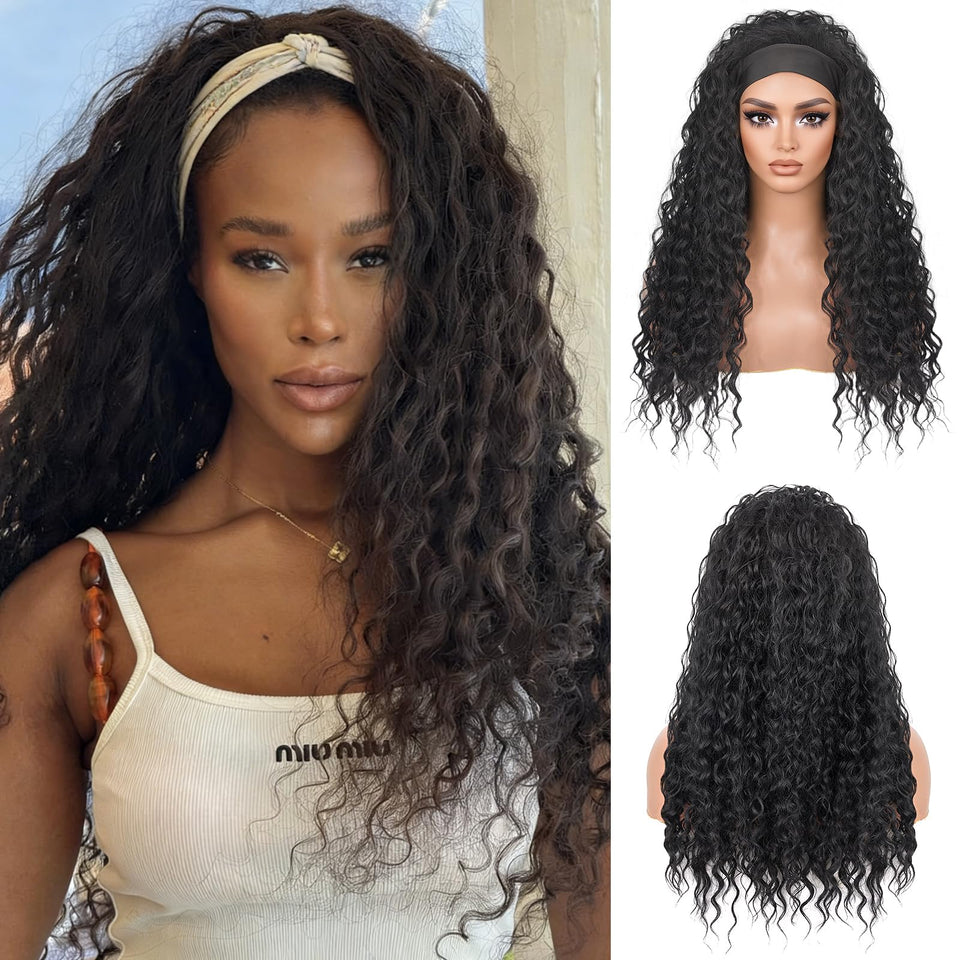 Ninroc Curly Headband Wig with deep wave for natural look and added volume