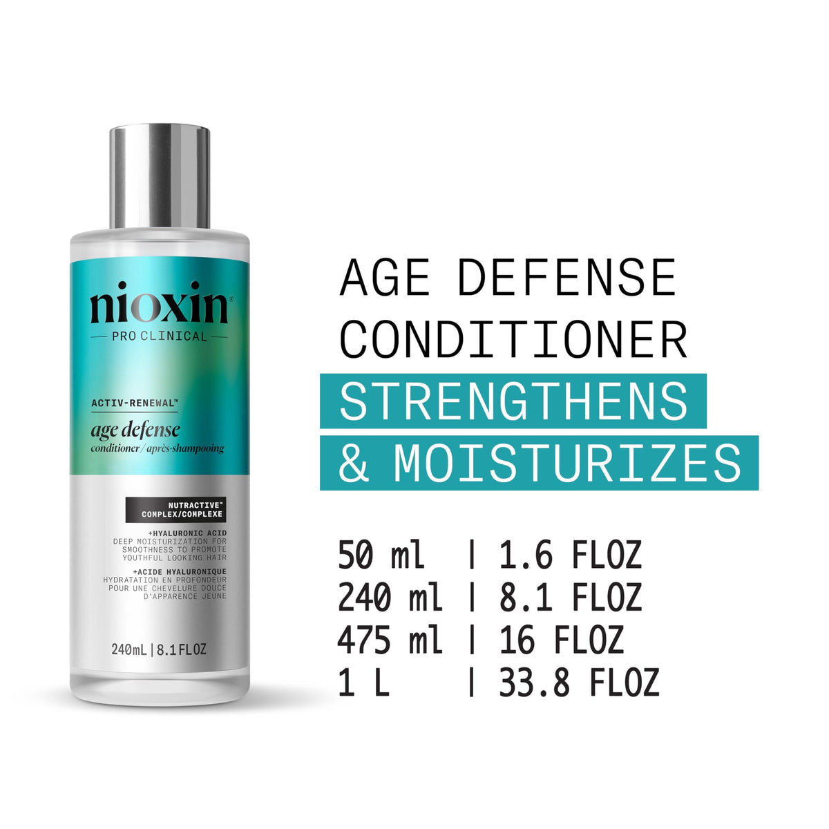 NIOXIN Age Defense Conditioner bottle pour demonstrating easy application and hydration