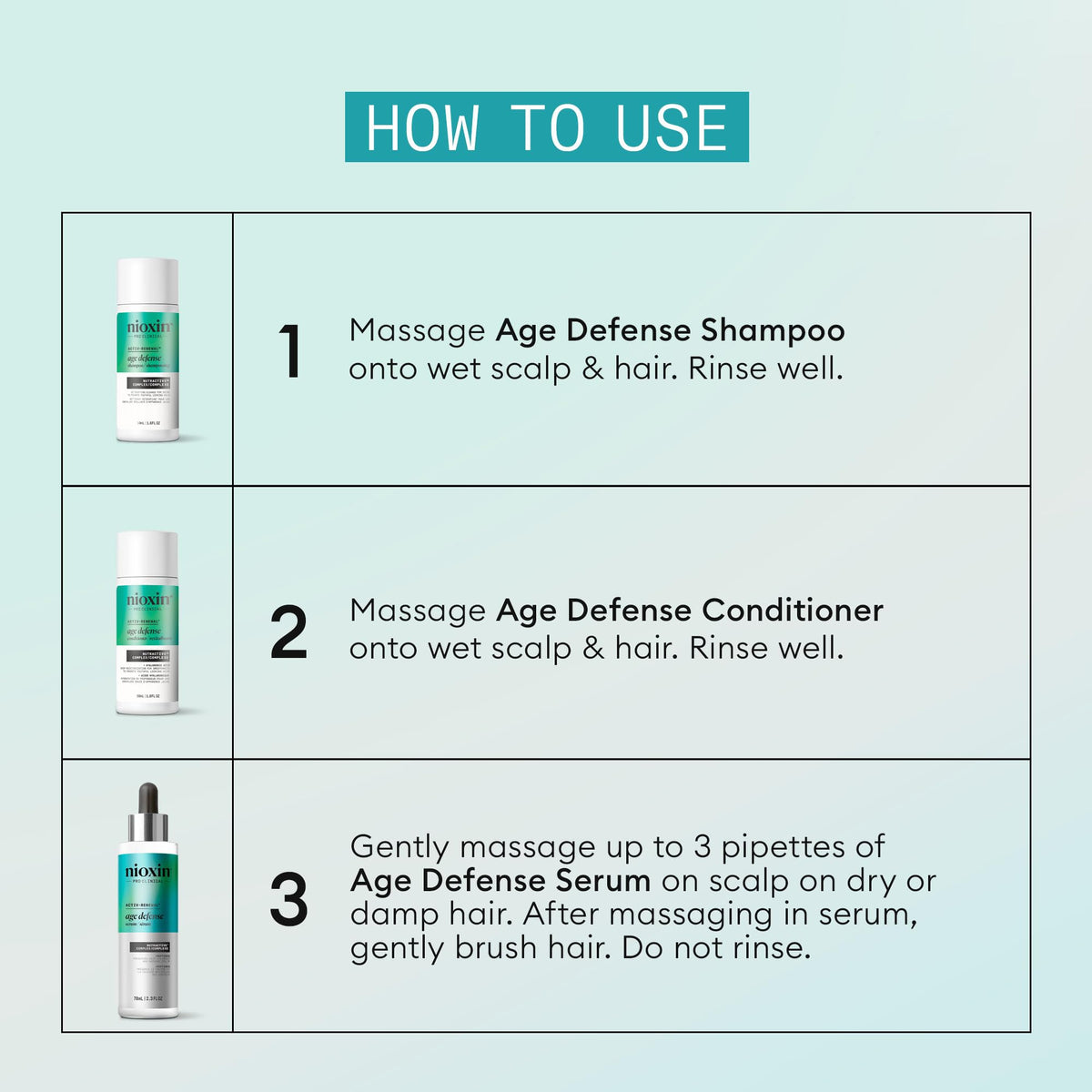 Nioxin Age Defense hyaluronic acid moisture image highlights deep hydration.